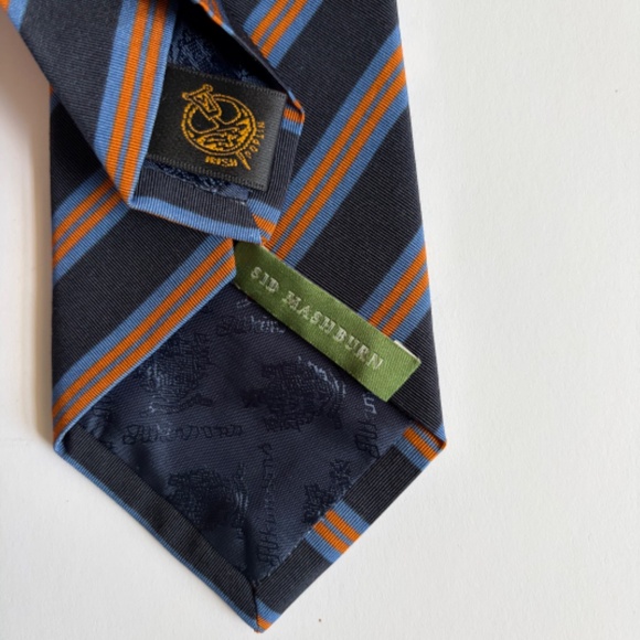 Atkinsons Royal Irish Poplin Ties – Sam Hober Sid Mashburn Atkinsons Irish Poplin Tie Silk Wool Navy Blue Orange Stripe NWT
